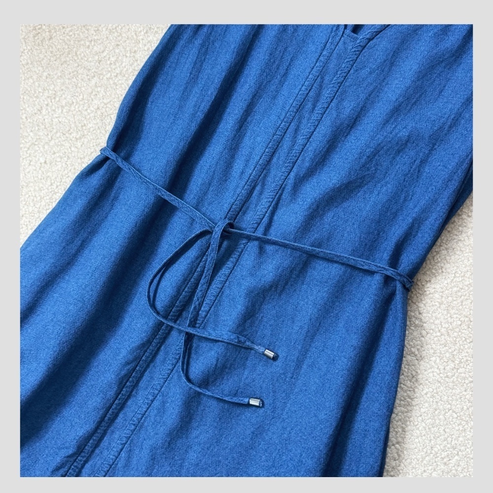 Splendid Willow Dress Tie Waist Dress Sleeveless Dark Washed Navy Blue V Neck - Picture 7 of 15